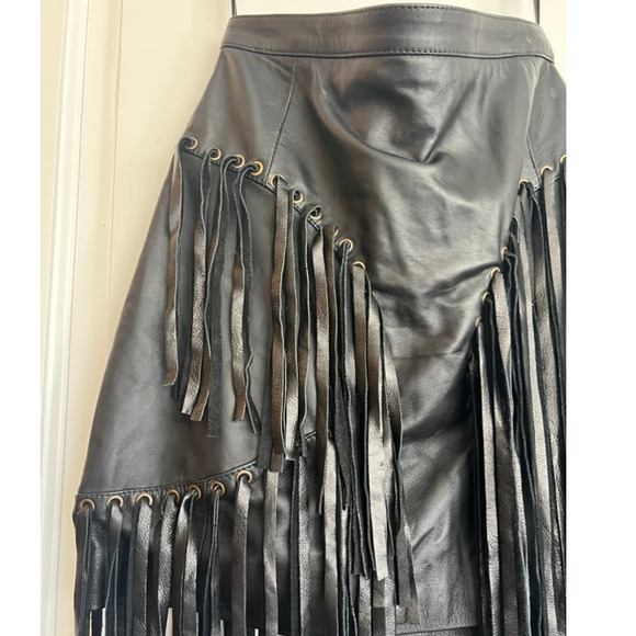 Understated Leather Leather Mini Skirt with Tassels in Black - Picture 3 of 11